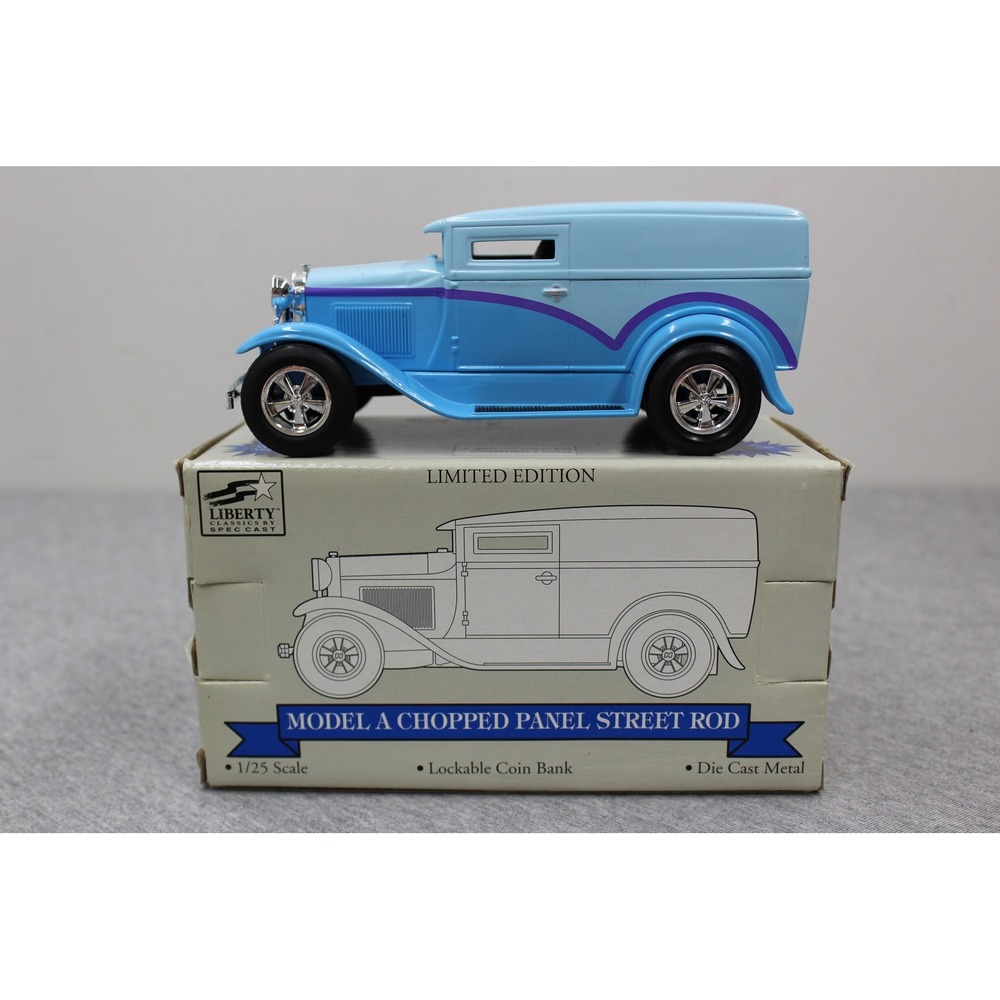 Liberty Classics Ford Model A 1/25 Blue Chopped Panel Street Rod Coin Bank 6301